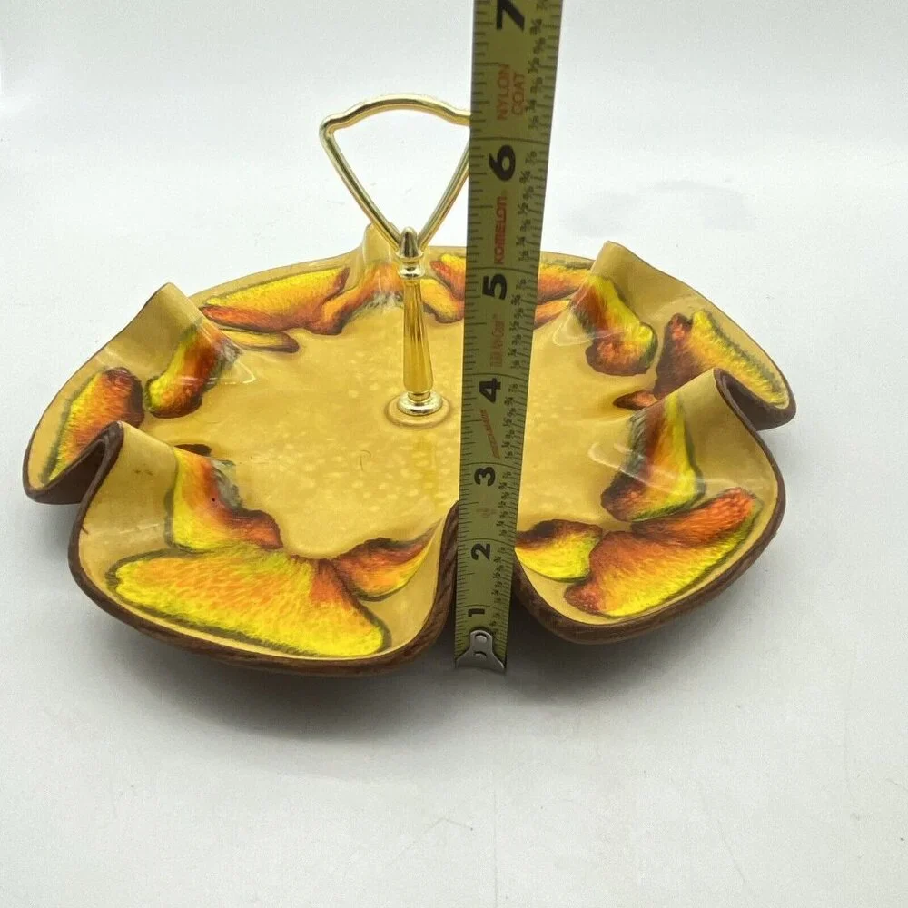 MCM Sequoia Ware Tidbit Serving Tray Yellow‎ Wave California Art Pottery USA VTG